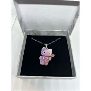 🍭 Hello Kitty Pink Rhinestone Necklace | Silver Tone Chain | Gift Ready 🍭